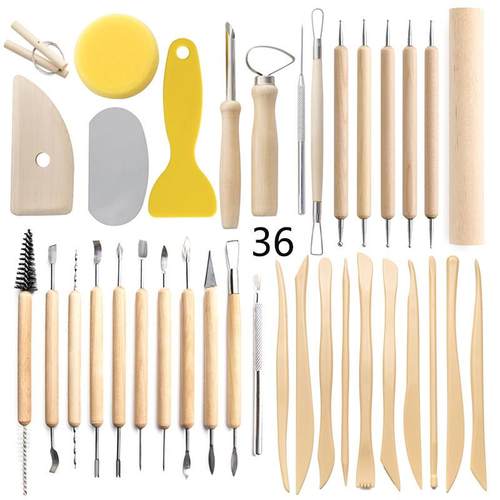 陶艺工具36件套割粘土雕刻刀泥塑打孔器擀面杖装泥细节针