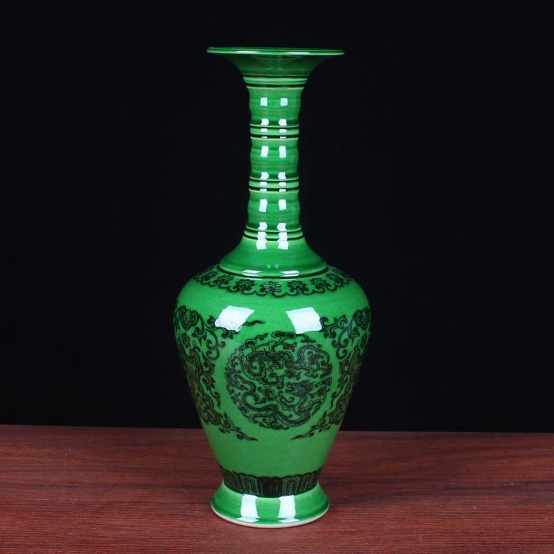 景德镇陶瓷花瓶摆件装饰品颜色釉绿色古典家居桌面摆设工艺品批发