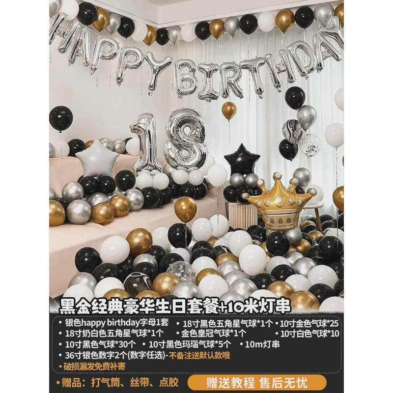生日快乐气球岁18派对成人礼女孩男孩场景布置用品网红背景墙装饰