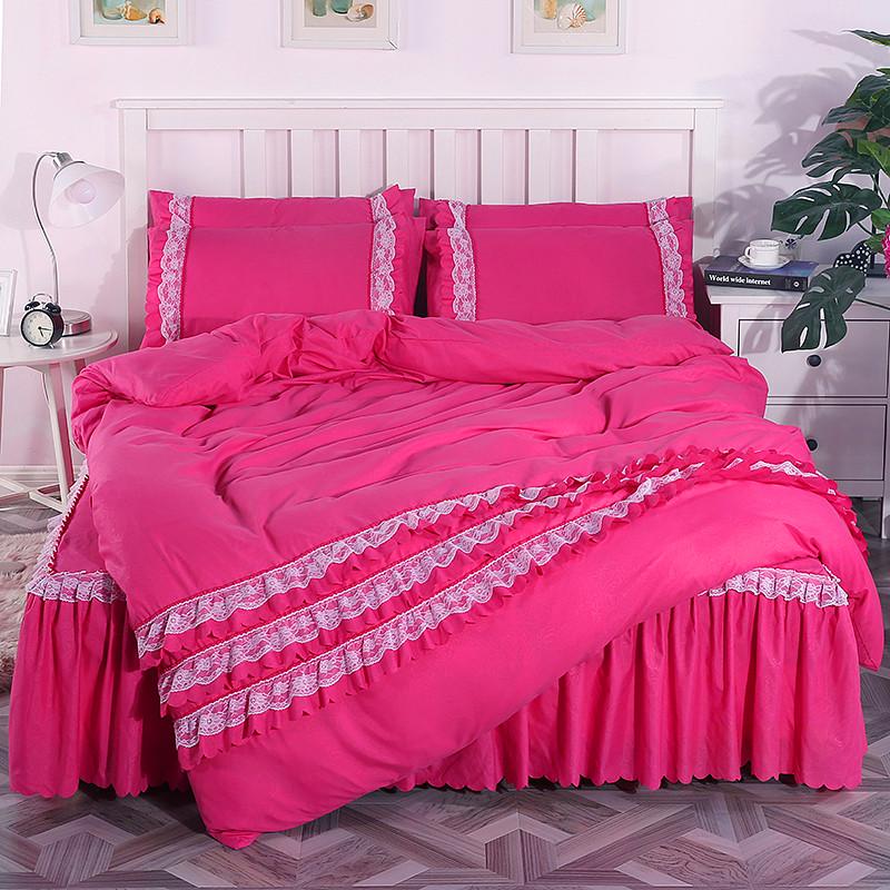 2tcu2023新款水洗棉床罩公主风夹棉四件套床裙款裸睡床上被套
