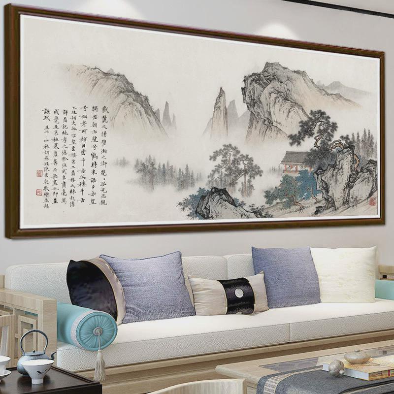 新款现代简约客厅风景山水画望云楼十字绣线绣满绣名画书房小幅画