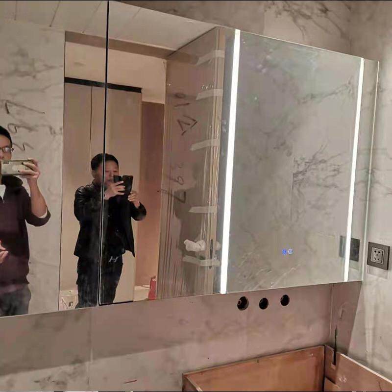 智能防雾实木柜带置物架卫生间镜子浴室镜柜挂墙式亚克力带灯灯罩