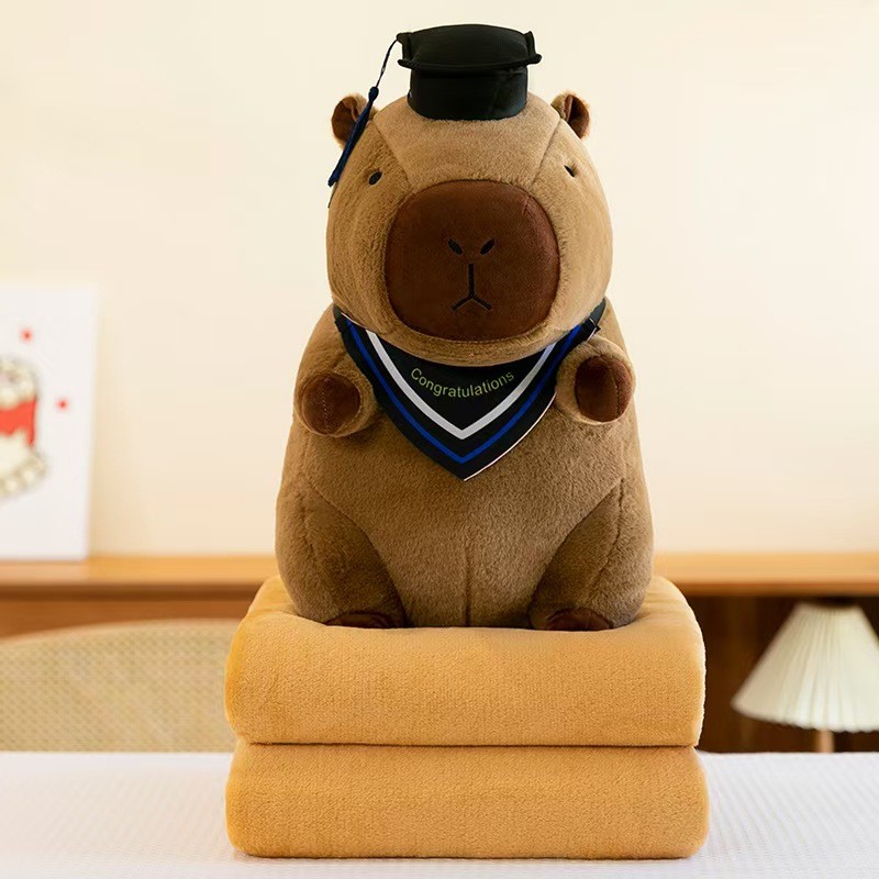 卡通水豚抱枕皮二合一卡毯子巴拉靠垫空调被两用儿童午睡毯子礼品