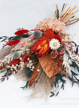 热销雪莲花花蒲扇尤加利叶混搭红色高级感花瓶插真干花花束家居成