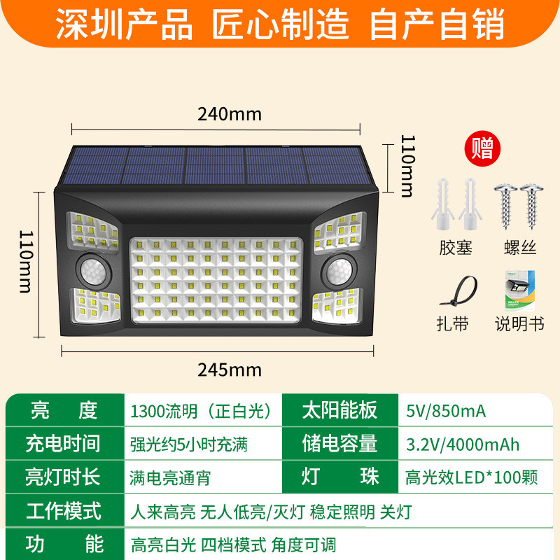 2025新款太阳能壁灯家用户外亮庭院led防水人体感应天黑自动照明