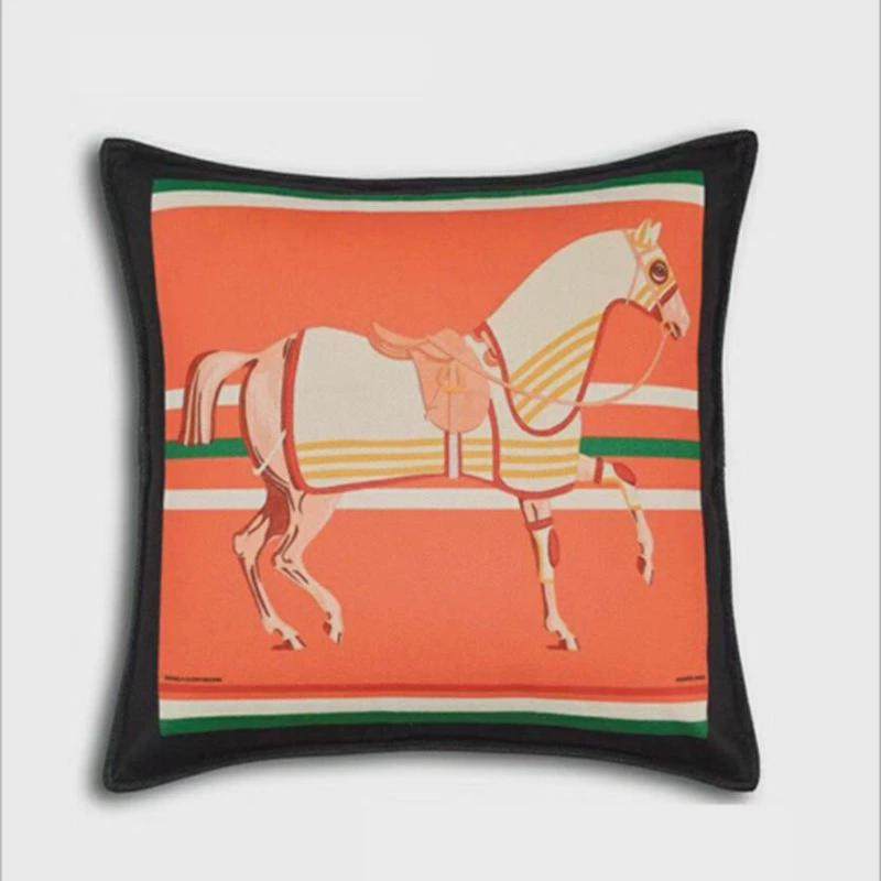 美式轻奢毛绒橙色爱马家居沙发套抱枕套欧式样板间靠垫