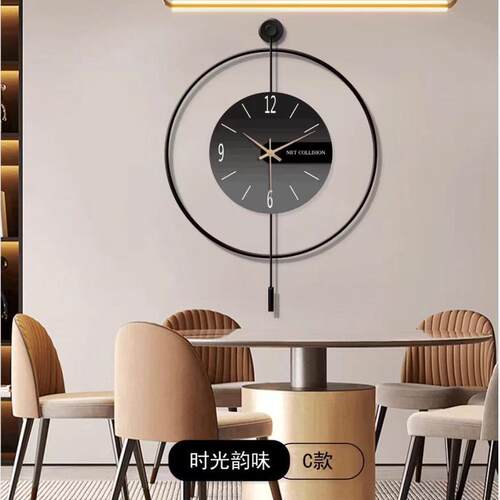 现代钟表餐厅装饰画创意带极简圆形饭厅挂画大气轻奢抽象客厅壁画