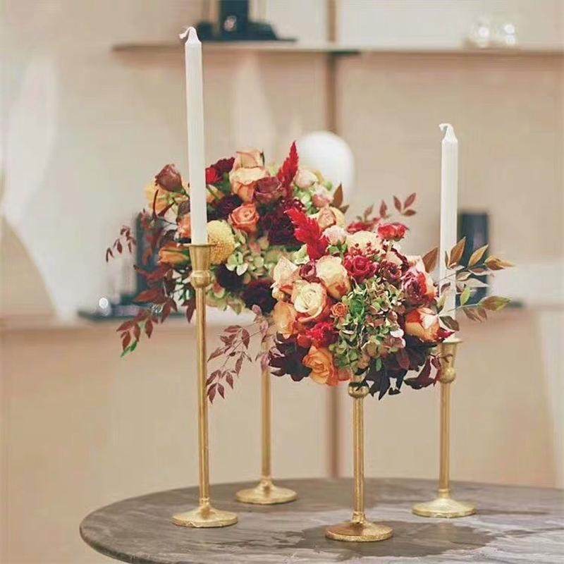 欧式复古做宴会装饰摆件拍照道具旧金色烛台4件套酒店婚庆旧软装