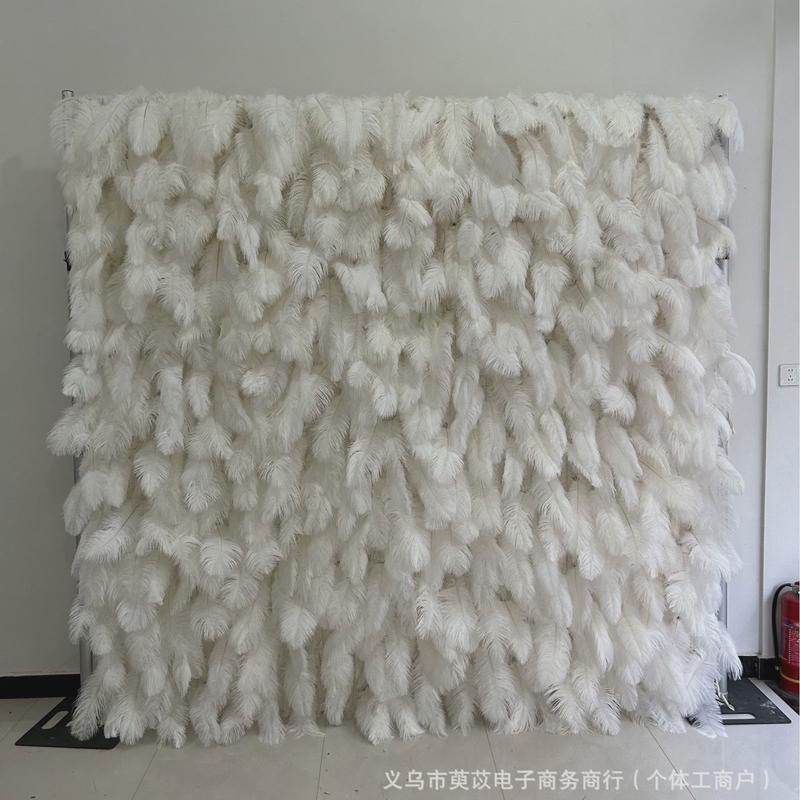 高档仿真玫瑰花墙布底背景墙网红墙创意活动庆典布底羽毛花墙