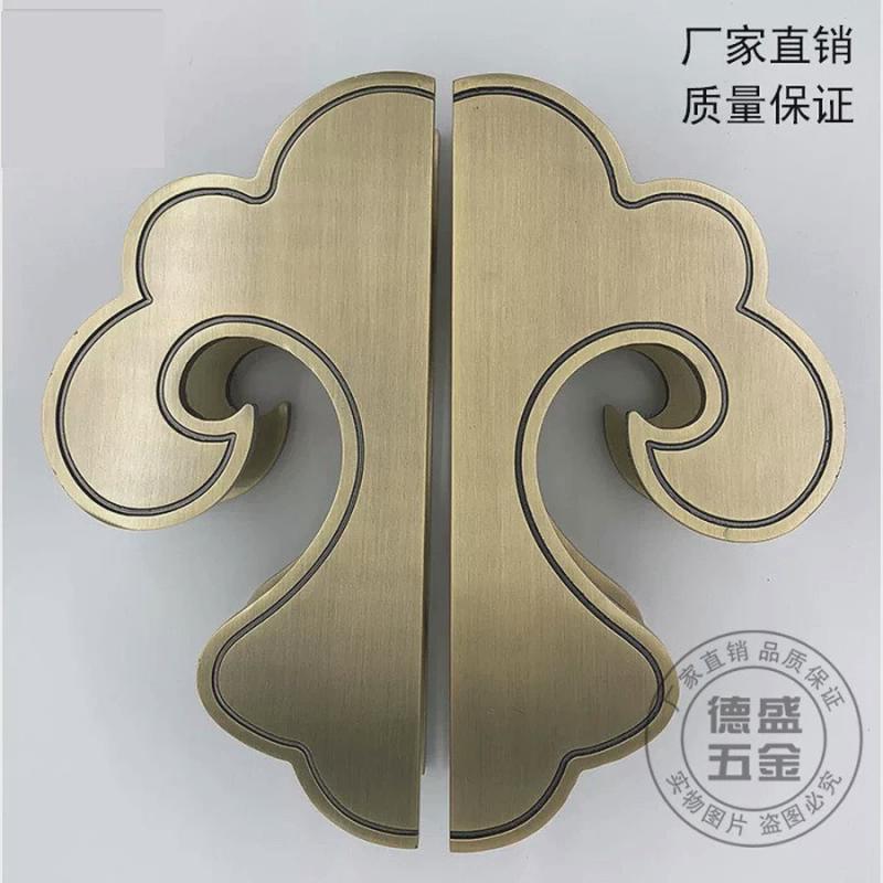 新中式半圆祥云大门拉手亚国潮加厚铝板轻奢中式黑色风玻璃门拉手