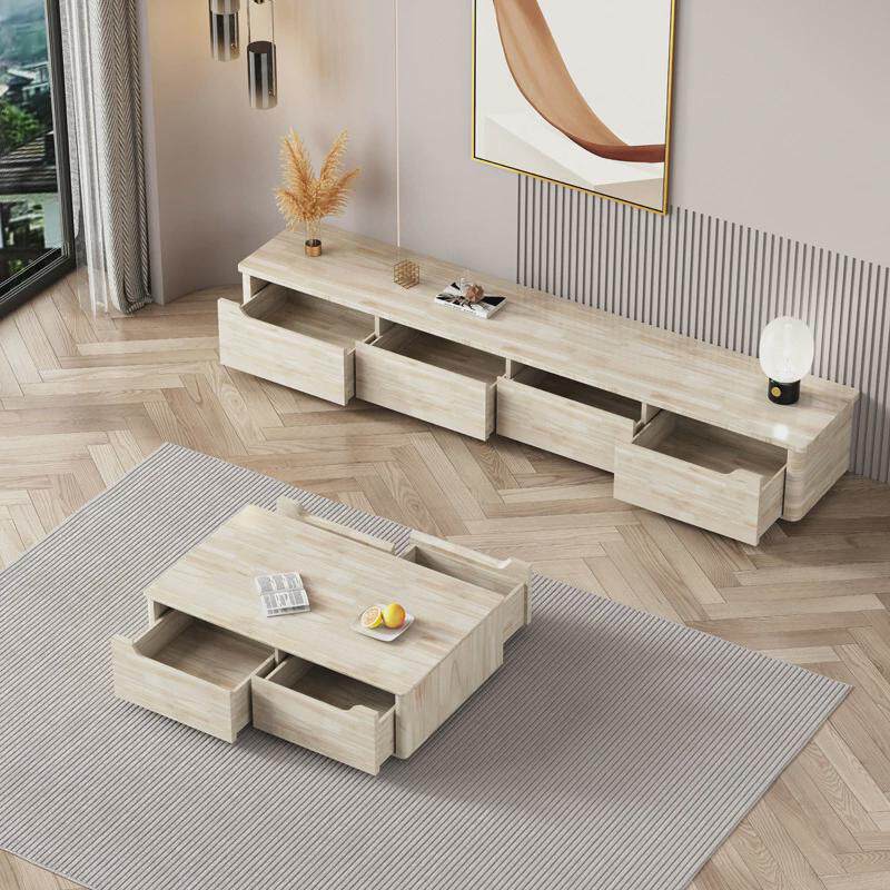 全实木电视柜茶几组合现代简约小户型客厅家用轻奢岩板落地电新品