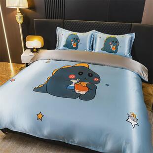 大版冰丝床上四件套夏天卡通可爱被套学生宿舍床单三件套可水洗a