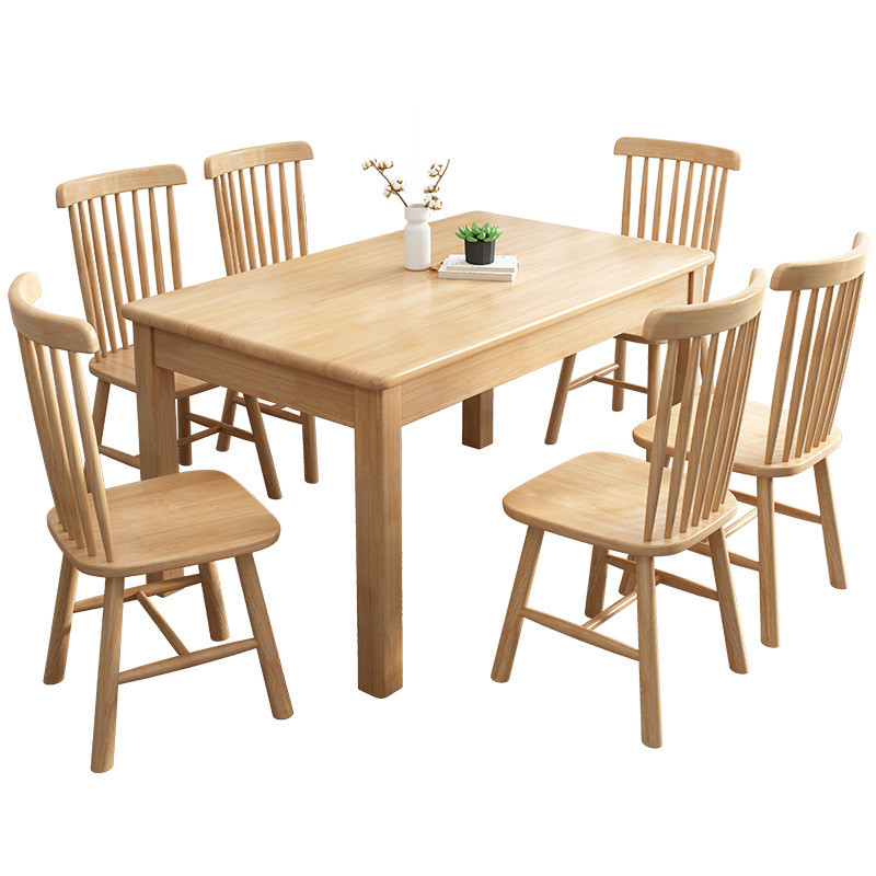 橡木直角餐桌加厚加宽全实木餐厅吃饭桌子原木风小户型餐桌椅组合