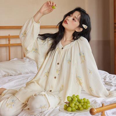 珈莹艾月子服夏薄款纯棉纱布产后哺乳居服怀孕产妇透气孕妇睡衣