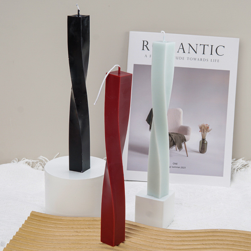 热销两片式方形螺旋扭曲柱蜡香薰蜡烛pc亚克力塑料模具几何造型蜡