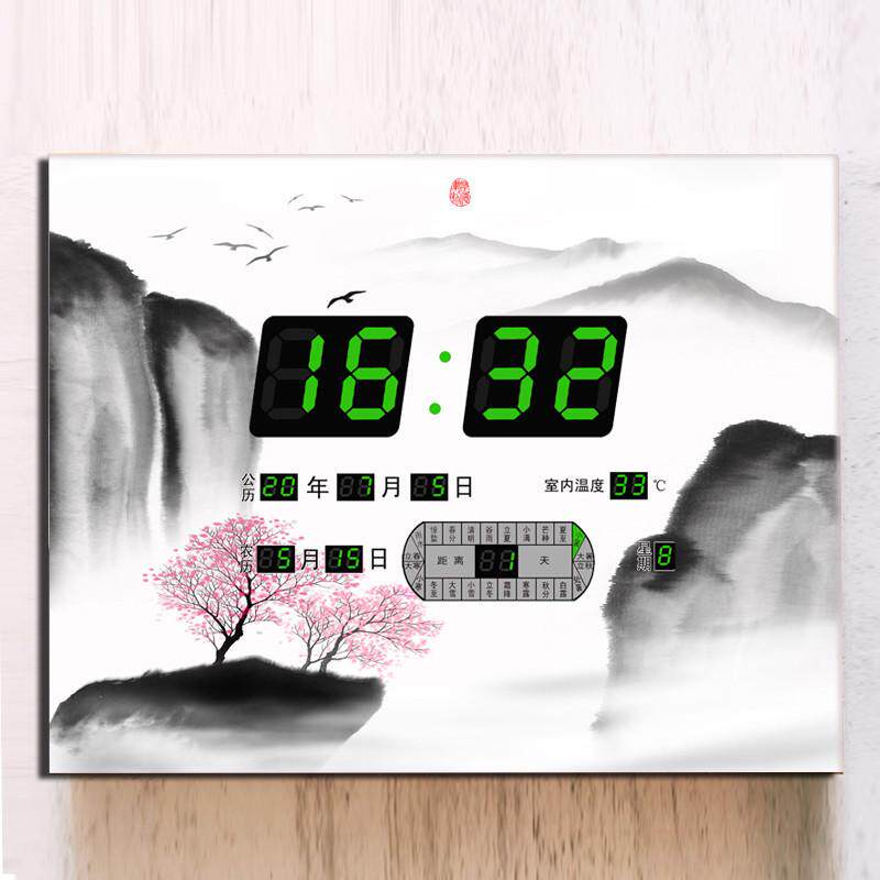 电表箱装饰画现代简约免打孔上翻遮挡电闸盒液压挂画带钟表万年历