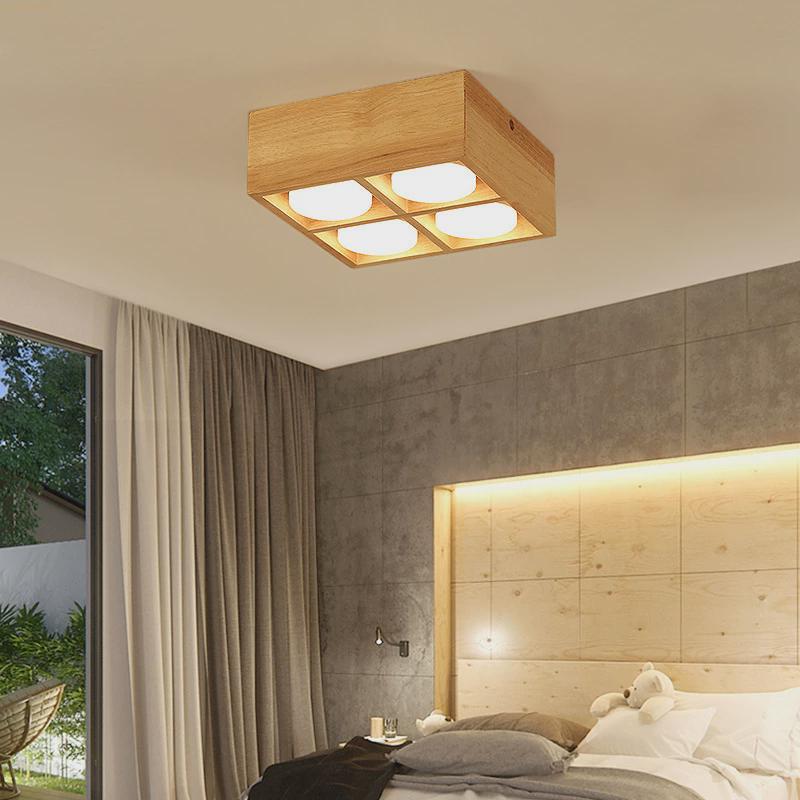 北欧原木风斗胆灯LED格栅灯方形明装筒灯过道阳台书房卧室吸顶灯