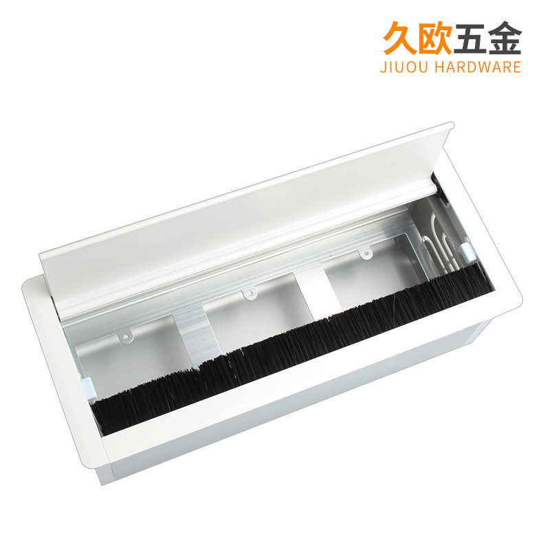 久欧嵌入线孔盖桌面走线盒会议桌办公桌方形毛刷铝合金穿线盒翻盖