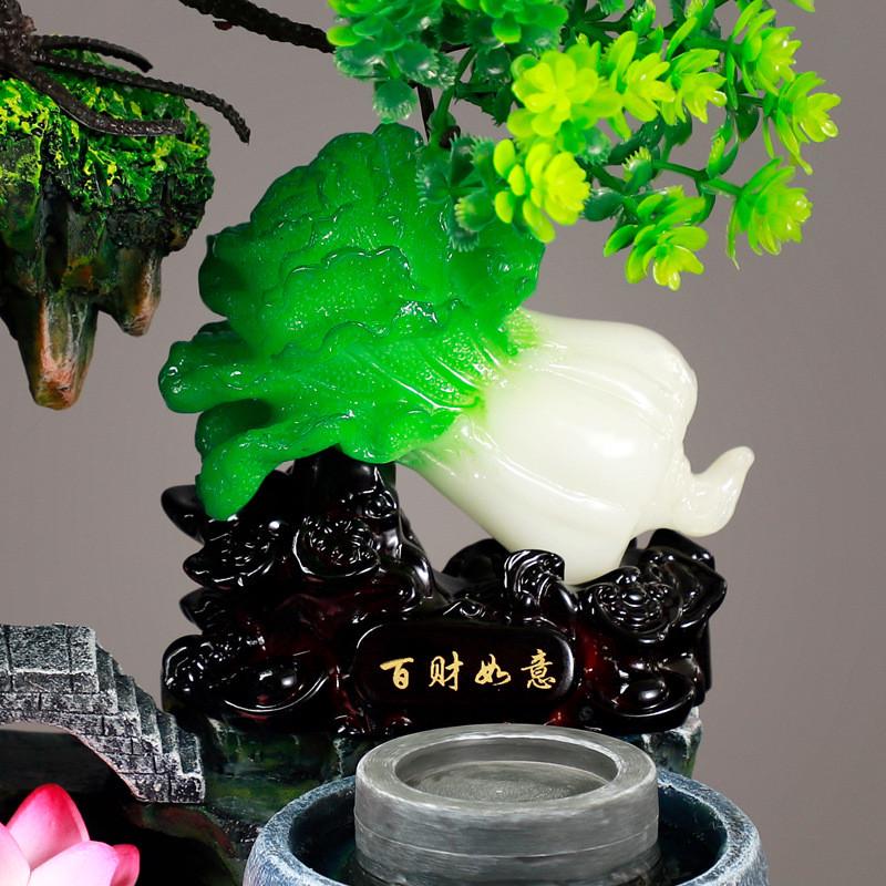 创意假山流水玉白菜摆件工艺品摆设办公室客厅玄关店铺开业礼800