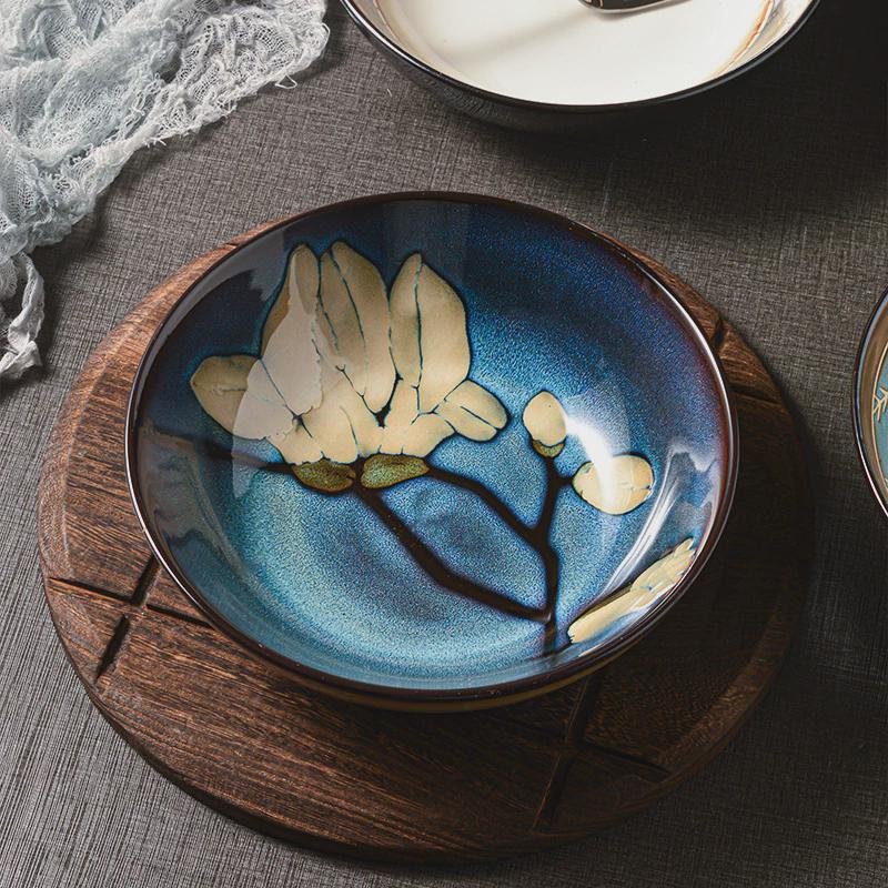 欧式釉下彩陶瓷手绘汤碗创意花卉拉面碗窑变釉热菜泡面碗盖浇饭碗