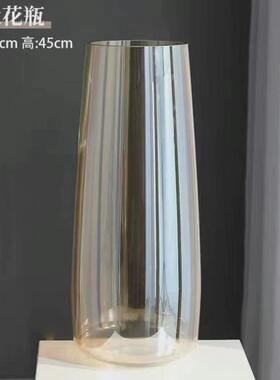 特大号富贵竹玻璃花瓶透明水养插花客厅落地极光幻彩竹节水培大号