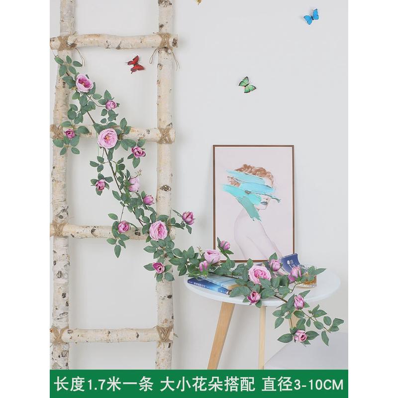 玫瑰花假花空调管道装饰花藤条遮挡塑料藤蔓植物店铺墙壁墙面