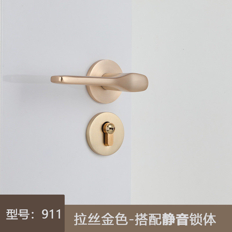 现代铜拉丝金色分体门锁铝材质把手执手锁热卖流行白门哑光铜钥匙