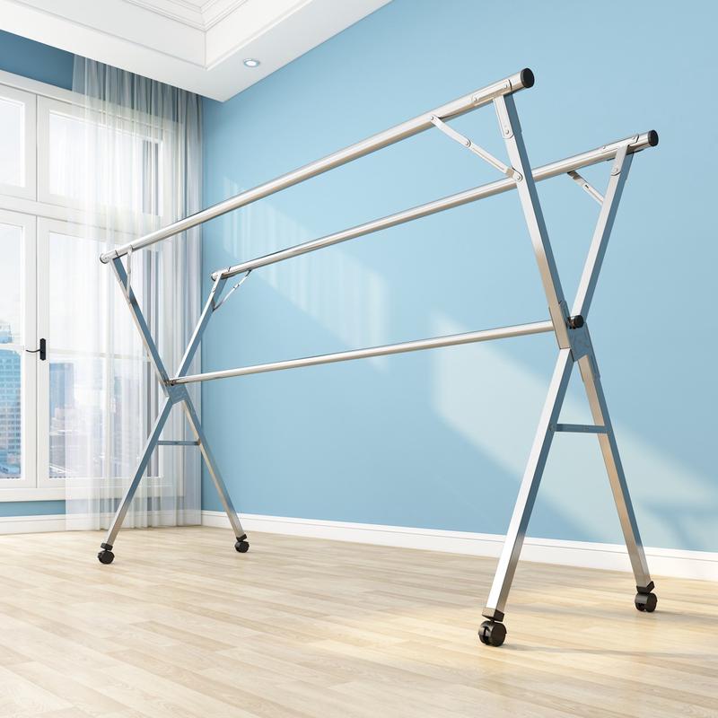 伸缩折叠可不锈钢落地晾衣架户内外晾衣架晒衣架多功能阳台