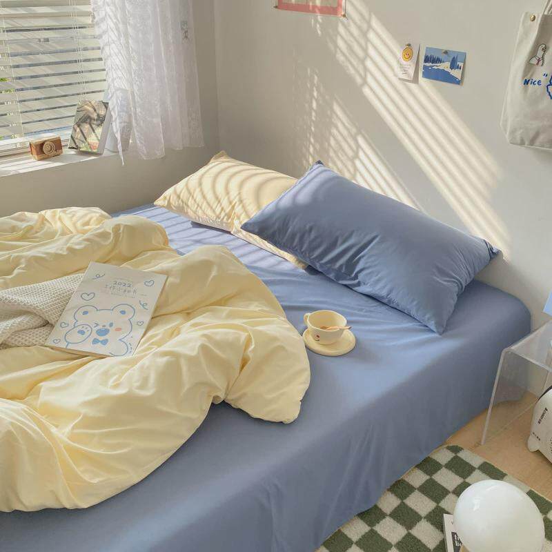 日系简约水洗棉床上用品四件套撞色ins少女心被套床单4宿舍三件套
