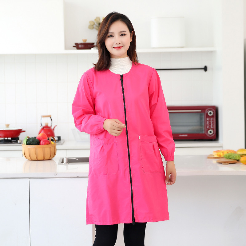 ce2q护衣防水女士大人罩衣新款工作服防尘家用厨房防油薄围裙长袖