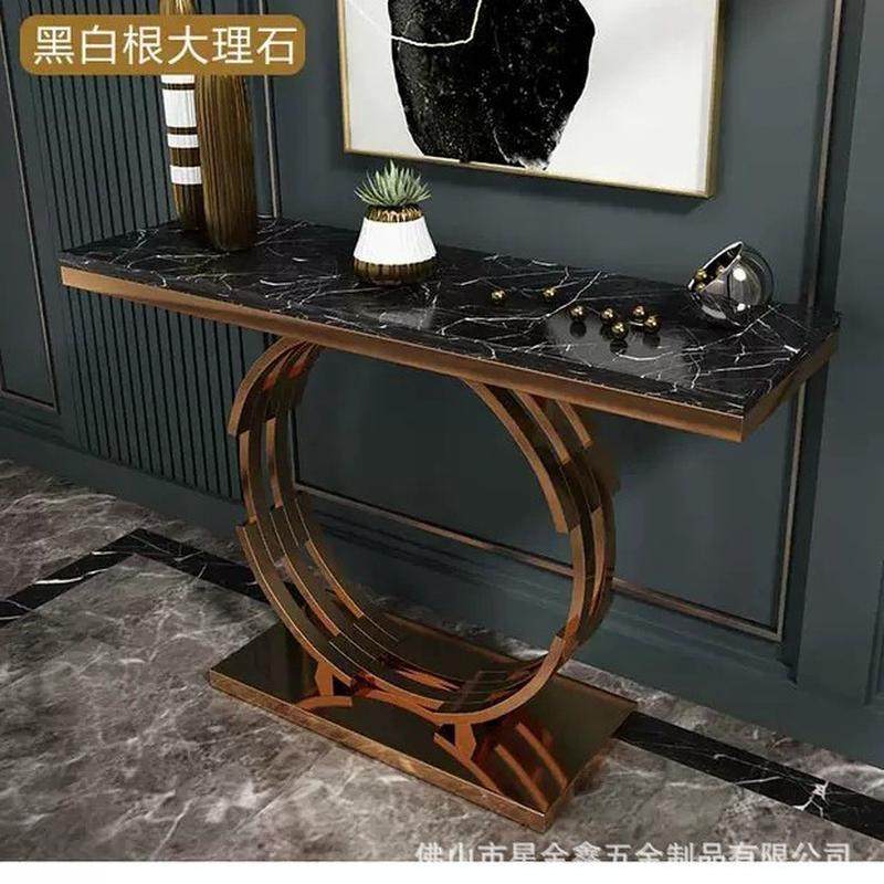 轻奢玄关台简约玄关现代大理石条案不锈钢门边柜样板间