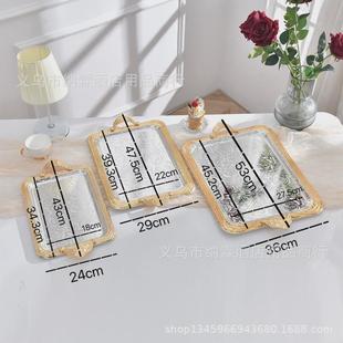 欧式简约银色不锈钢托盘金色三件套镶边果盘长方形收纳盘现货批发