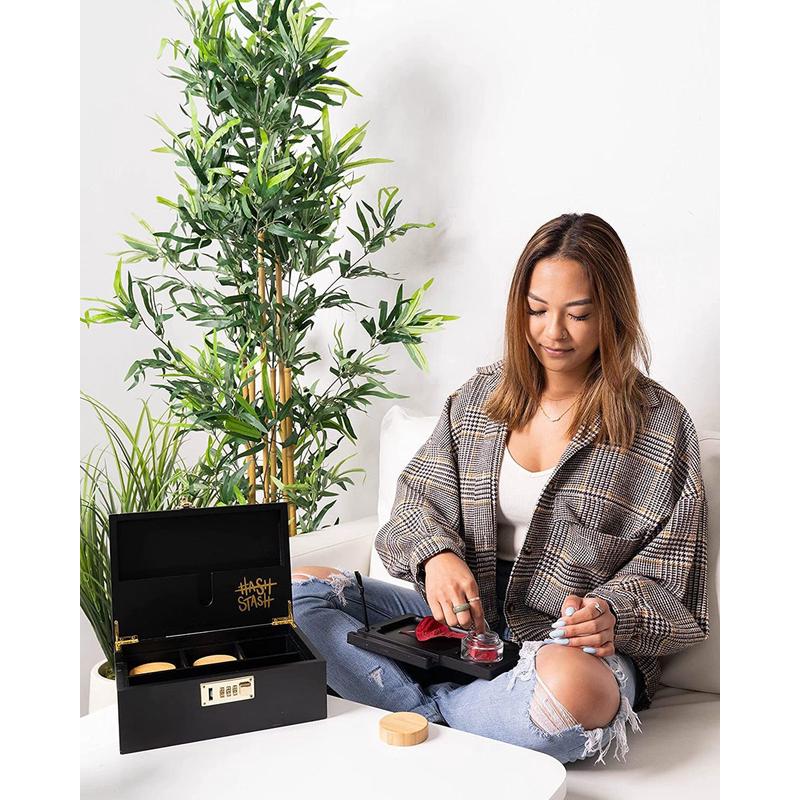 实木储物盒木质刷子礼品盒套装带味罐滚动托盘管子翻盖式