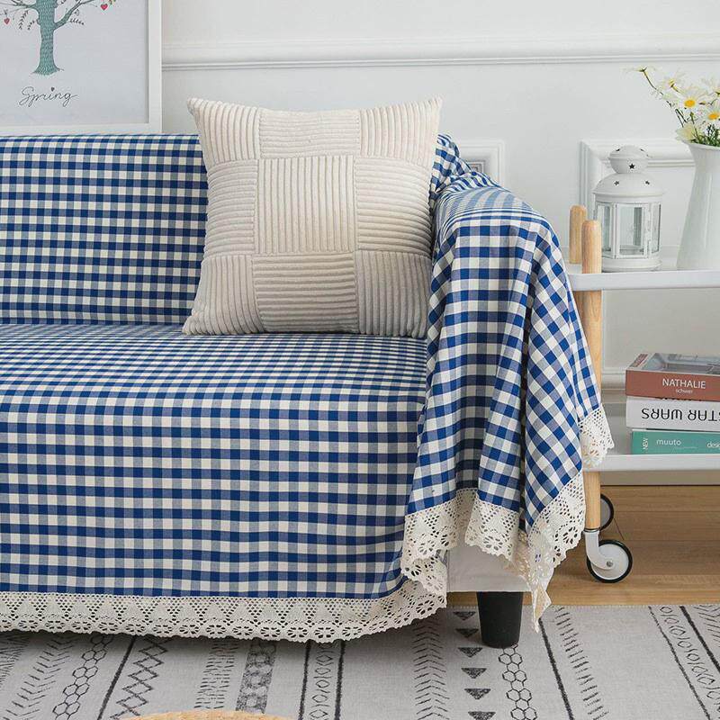 棉麻布艺格子沙发巾小红格沙发全盖布一体四季盖巾现代简约