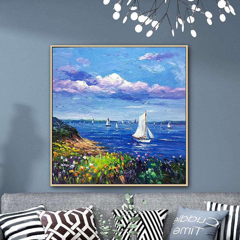 手绘油画挂画客厅大海风景画现代简约海景抽象装饰画纯手工成品画