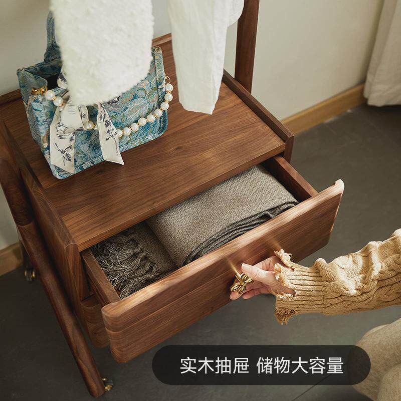 致带黑胡桃木衣帽架落地卧室收纳柜一体轻奢高级典柜子实木挂衣架