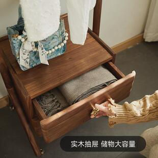 致带黑胡桃木衣帽架落地卧室收纳柜一体轻奢高级典柜子实木挂衣架