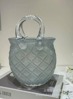 水培清爽手工琉璃提篮花瓶摆件餐桌插花时尚花器家居软装桌面饰品