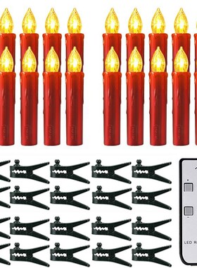 led电子蜡烛灯红色外壳带夹子圣诞树定时装饰7键遥控杆蜡