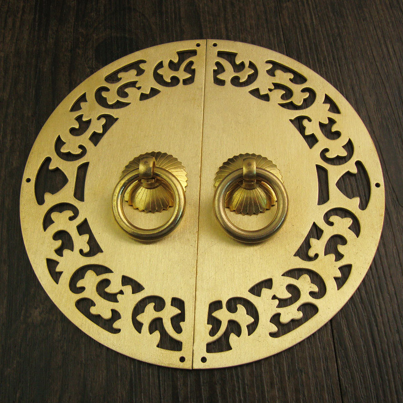 镂空圆形铜雕橱柜拉手中式仿古明清旧式家具铜锁环复古柜门把手