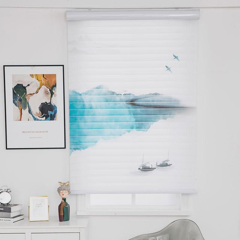 简约中式印花升降帘浴室厨房卫生间卧室百叶手拉香格里拉窗帘