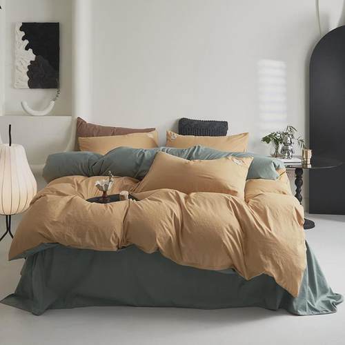 简约双拼水洗棉四件套夏季少女心ins被套床单宿舍床上三件套床品4