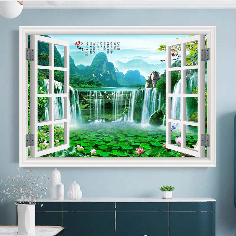 假窗户海报客厅墙贴画仿真壁画大自然平面3D床头简约防水北欧风景