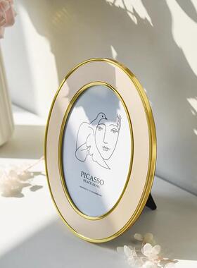 19ek黑色复古椭圆形相框摆台金属欧式银色6寸7金色客厅简约桌摆照