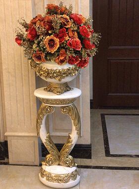 欧式复古树脂落地大花瓶花器客厅家居罗马柱饰品插花艺术摆设花盆