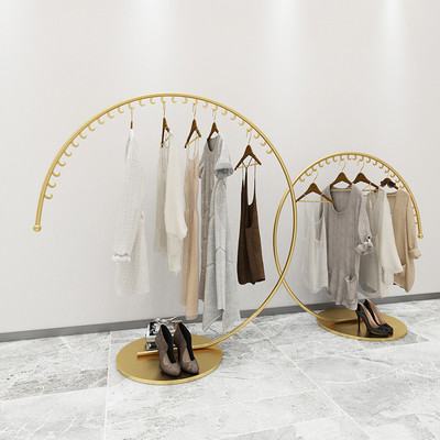 服装店中岛展示架圆形童装店弧形架女装货架陈列落地式挂衣架简约