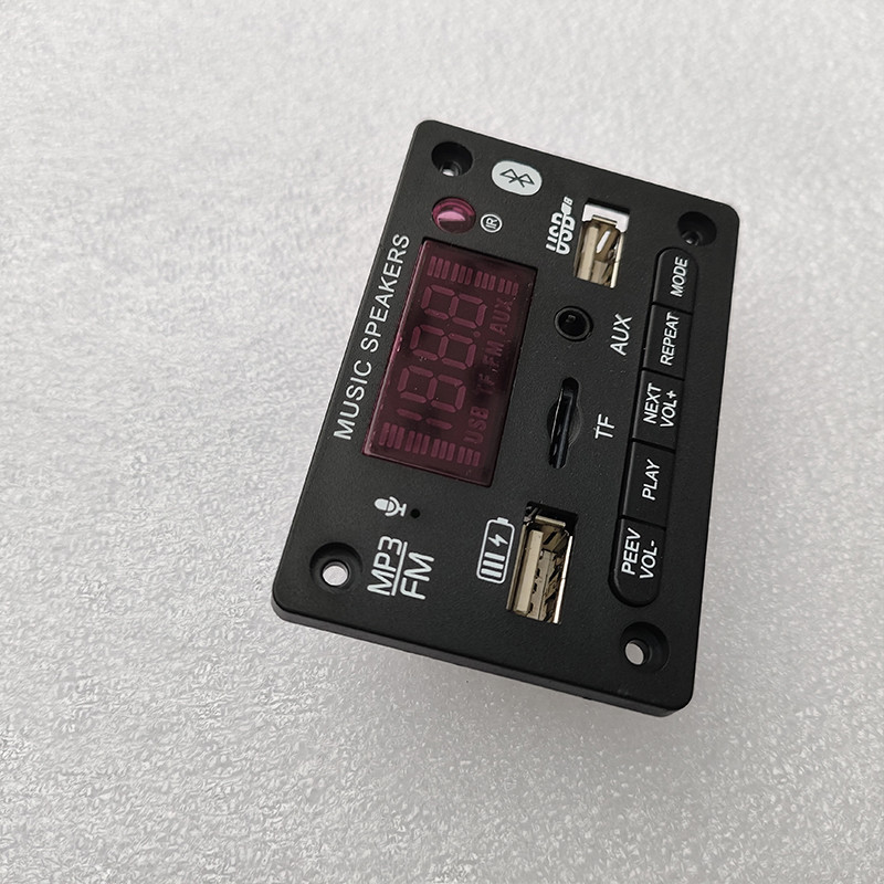 电池12V24VMP3蓝牙解码板带功放2X50W双声道音频U盘TF卡播放器AUX