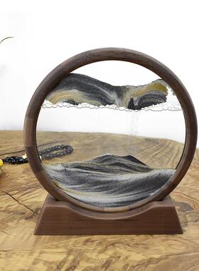 厂家直销实木可旋转创意流动沙画摆件胡桃木