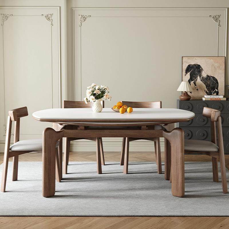 侘寂风可伸缩岩板餐桌椅组合中古大象腿实木餐台长方形方桌变圆桌,住宅家具,实木餐桌,淘宝优惠券,粉丝福利购,淘宝优惠卷