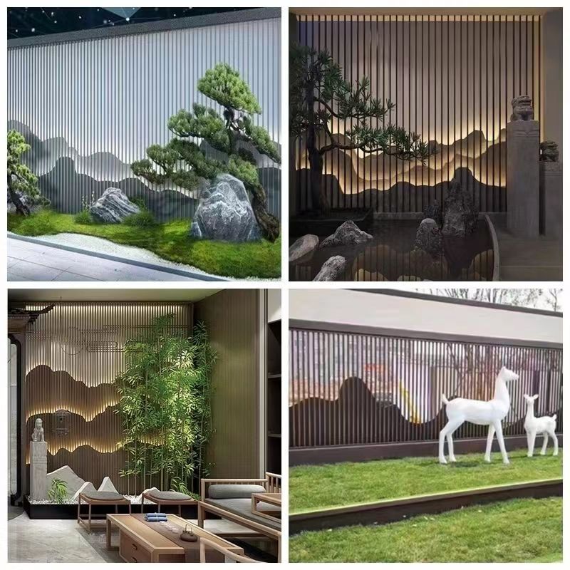 仿古花格铝窗花格栅复古中式木纹屏风雕花镂空挂落雕刻铝合金厂家